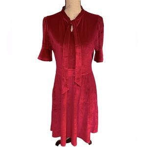 Summer Bow Tie A-Line Fit and Flare Rich Red Velvet Dress Valentine’s Day Size L